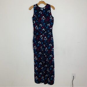 Karina Grimaldi Blue Pink Black Floral Scallop Open Back Jumpsuit Size Small